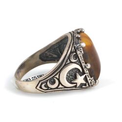925 Sterling Silver Tiger's eye stone moon star men ring - 5
