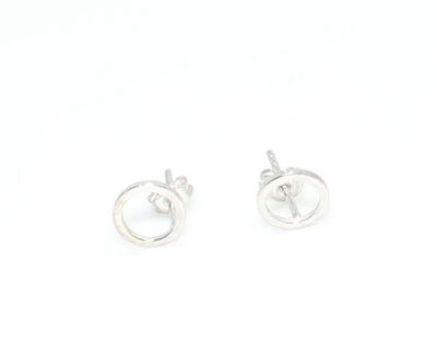 925 Sterling Silver Tiny Circles Stud Earings, White Gold Plated - 7
