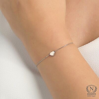 925 Sterling Silver Tiny Heart Bracelet, White Gold Plated - 5