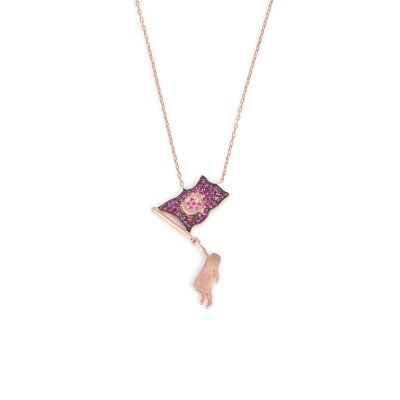 925 Sterling Silver Turkish Flag & Girl Necklace - 2
