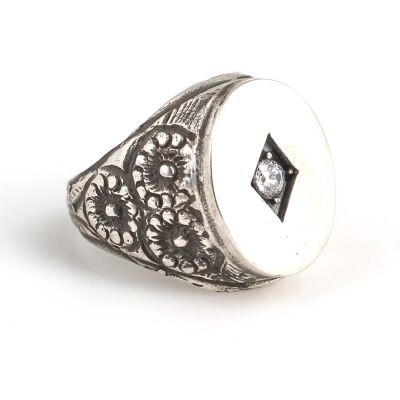 925 Sterling Silver White Cubic Zircon Oval Mirror Ring - 2