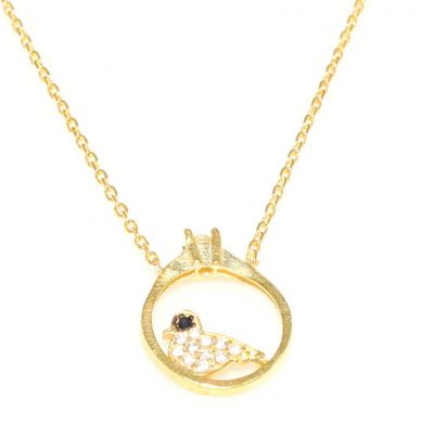 925K Sterling Silver Solitaire Dove Necklace, Yellow Gold Plated - 3