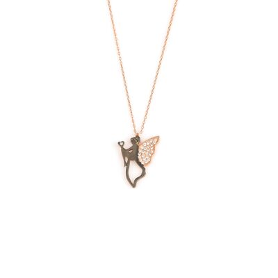 925 Silver Angel Necklace Pink Black Color - White Stone - 3