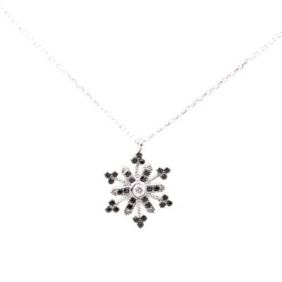 Black CZ. 925 Sterling Silver Snowflake Necklace - 3