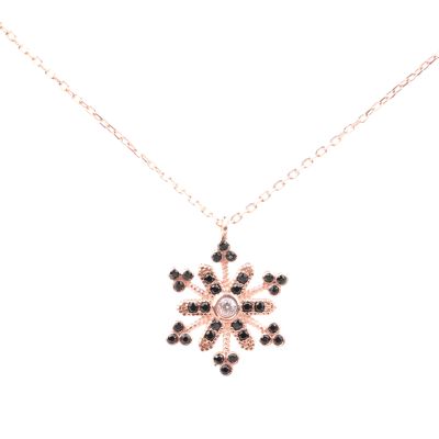 Black CZ. 925 Sterling Silver Snowflake Necklace - 2