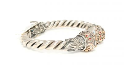 22 K Gold & Silver Stone-set Double Toplu Twisted Bangle