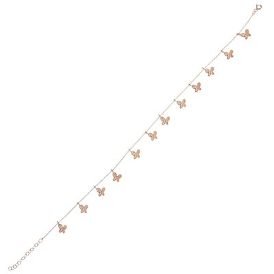 Butterfly Silver Anklet Rose- White Zircon -925 - 3