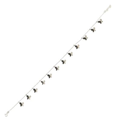 Butterfly Silver Anklet White- Black Zircon -925 - 4