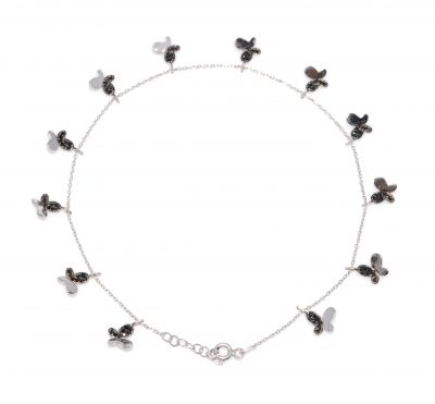 Butterfly Silver Anklet White- Black Zircon -925 - 3