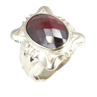 Gümüş Fasetli Garnet Taşlı Erkek Yüzüğü - 1