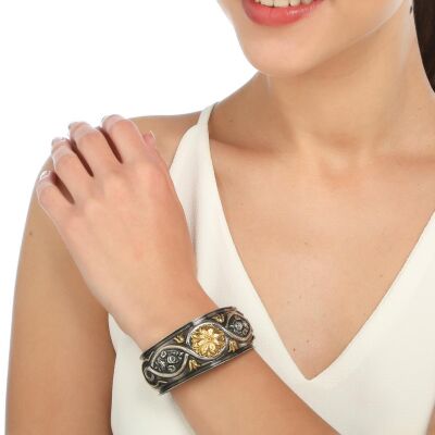 Patterned 24 K Gold & Silver Inlay Bangle