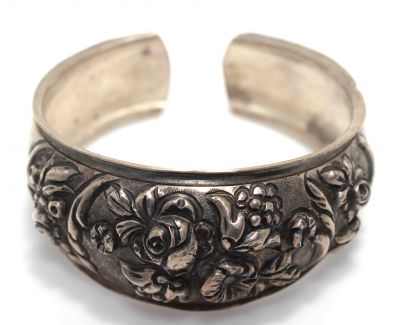 Flower Patterned 24 K Gold & Silver Inlay Bangle