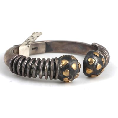 Heart Patterned 22 K Gold & Silver Double Toplu Bangle