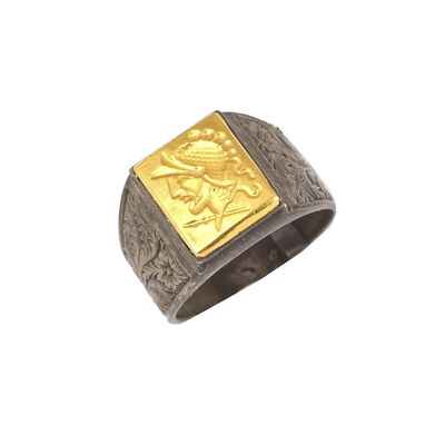 Square Truva Soldier 24 K Gold & Silver Ring