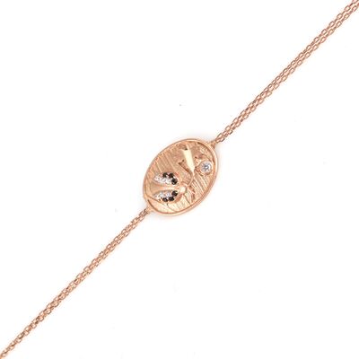 Ladybug and Leaf on Eliptic Plate Sterling Silver Bracelet, Rose Gold Vermeil - 2