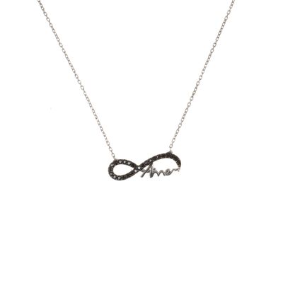 Mommy Eternity Necklace White Color - Black Stones - 8