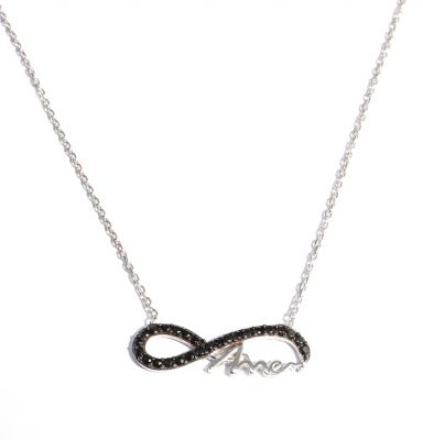 Mommy Eternity Necklace White Color - Black Stones - 6