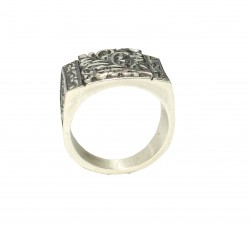 Rectangle, Hand Carved 925 Sterling Silver Man Ring - 9