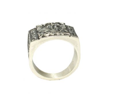 Rectangle, Hand Carved 925 Sterling Silver Man Ring - 9
