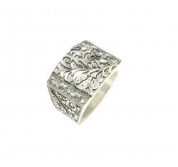 Rectangle, Hand Carved 925 Sterling Silver Man Ring - 10
