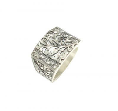 Rectangle, Hand Carved 925 Sterling Silver Man Ring - 10
