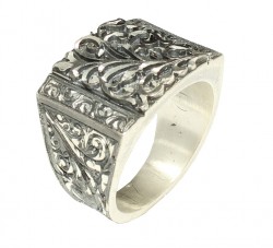 Rectangle, Hand Carved 925 Sterling Silver Man Ring - 7