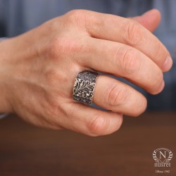 Rectangle, Hand Carved 925 Sterling Silver Man Ring - 4