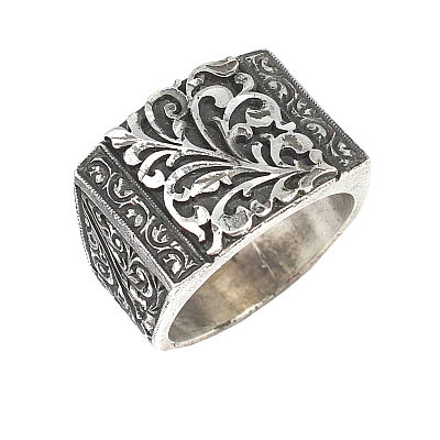 Rectangle, Hand Carved 925 Sterling Silver Man Ring - 2