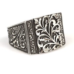 Rectangle, Hand Carved 925 Sterling Silver Man Ring - 5
