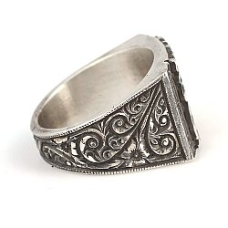 Rectangle, Hand Carved 925 Sterling Silver Man Ring - 6