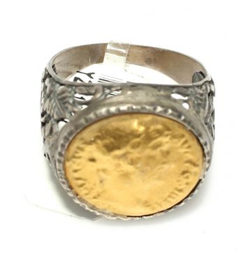 24 K Gold Silver Alexander Resimli Ring