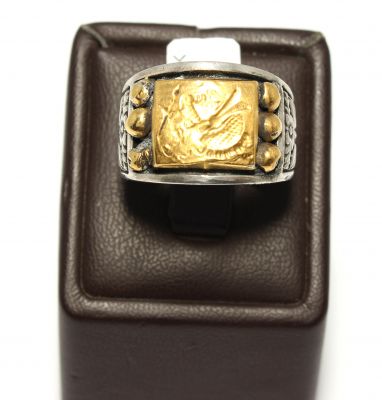 Miğferli Savaşçı 24 K Gold Silver Ring