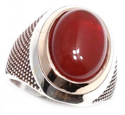 Silver Bronze Agate Stoned Mens Ring, Oval - 6