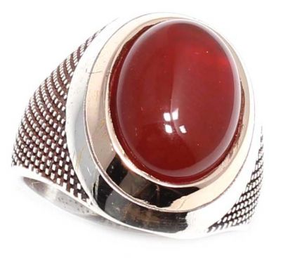 Silver Bronze Agate Stoned Mens Ring, Oval - 6