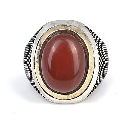 Silver Bronze Agate Stoned Mens Ring, Oval - 4