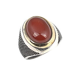 Silver Bronze Agate Stoned Mens Ring, Oval - 3