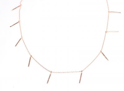 Sterling Silver Fringe Bars Dainty Necklace, Rose Gold Plated - 2