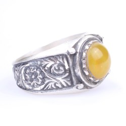 Silver Hand-carved Ring with Amber - 6