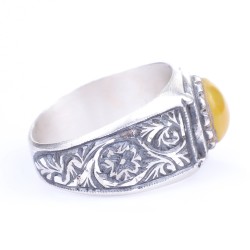 Silver Hand-carved Ring with Amber - 7