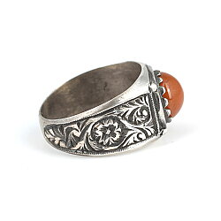 Silver Hand-carved Ring with Amber - 5