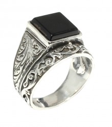 Silver Men Ring with Square Onyx - 10