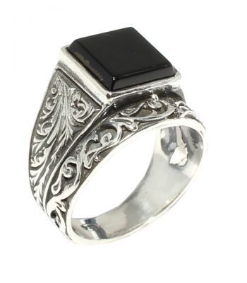 Silver Men Ring with Square Onyx - 10