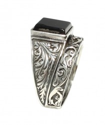 Silver Men Ring with Square Onyx - 14