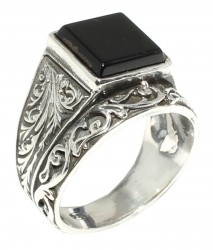 Silver Men Ring with Square Onyx - 13