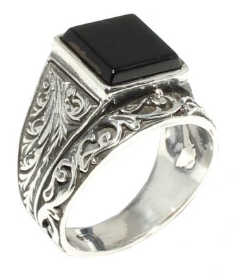 Silver Men Ring with Square Onyx - 13