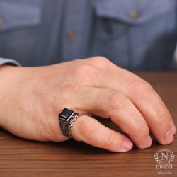 Silver Men Ring with Square Onyx - 9