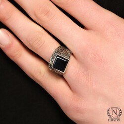 Silver Men Ring with Square Onyx - 8