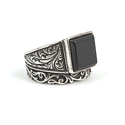 Silver Men Ring with Square Onyx - 5