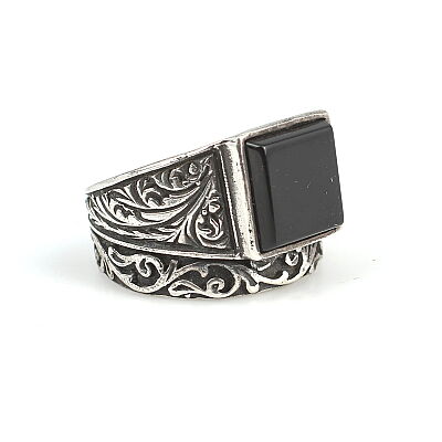 Silver Men Ring with Square Onyx - 5