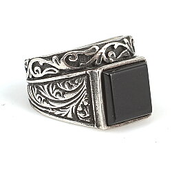 Silver Men Ring with Square Onyx - 7